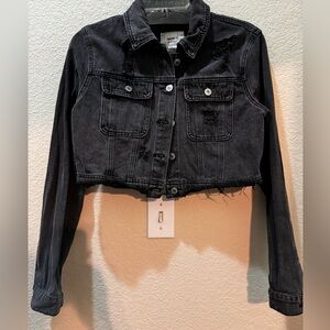 Forever 21 black distressed denim frayed jacket size M